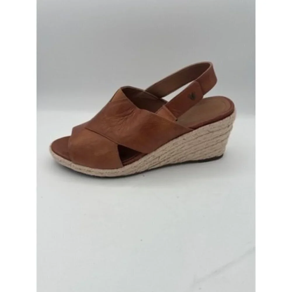 Vionic Womens Open-Toe Brown Leather Slingback Wedge Sandals Size 8M Espadrille
